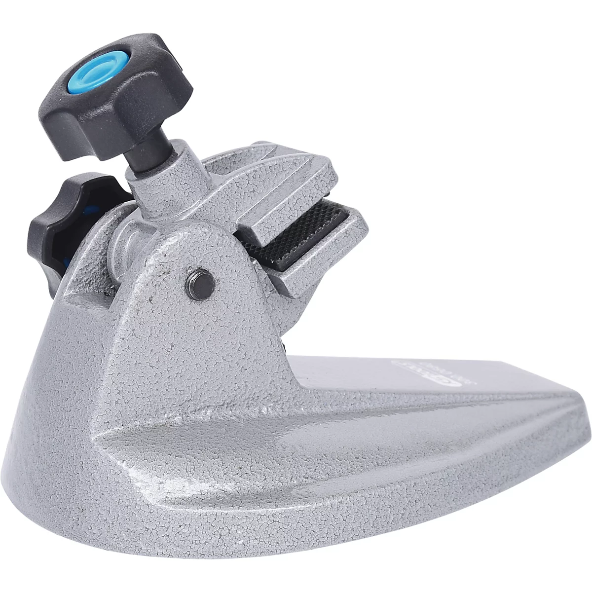 Metallständer für Messwerkzeuge, mit schwarzen und blauen Bedienelementen.